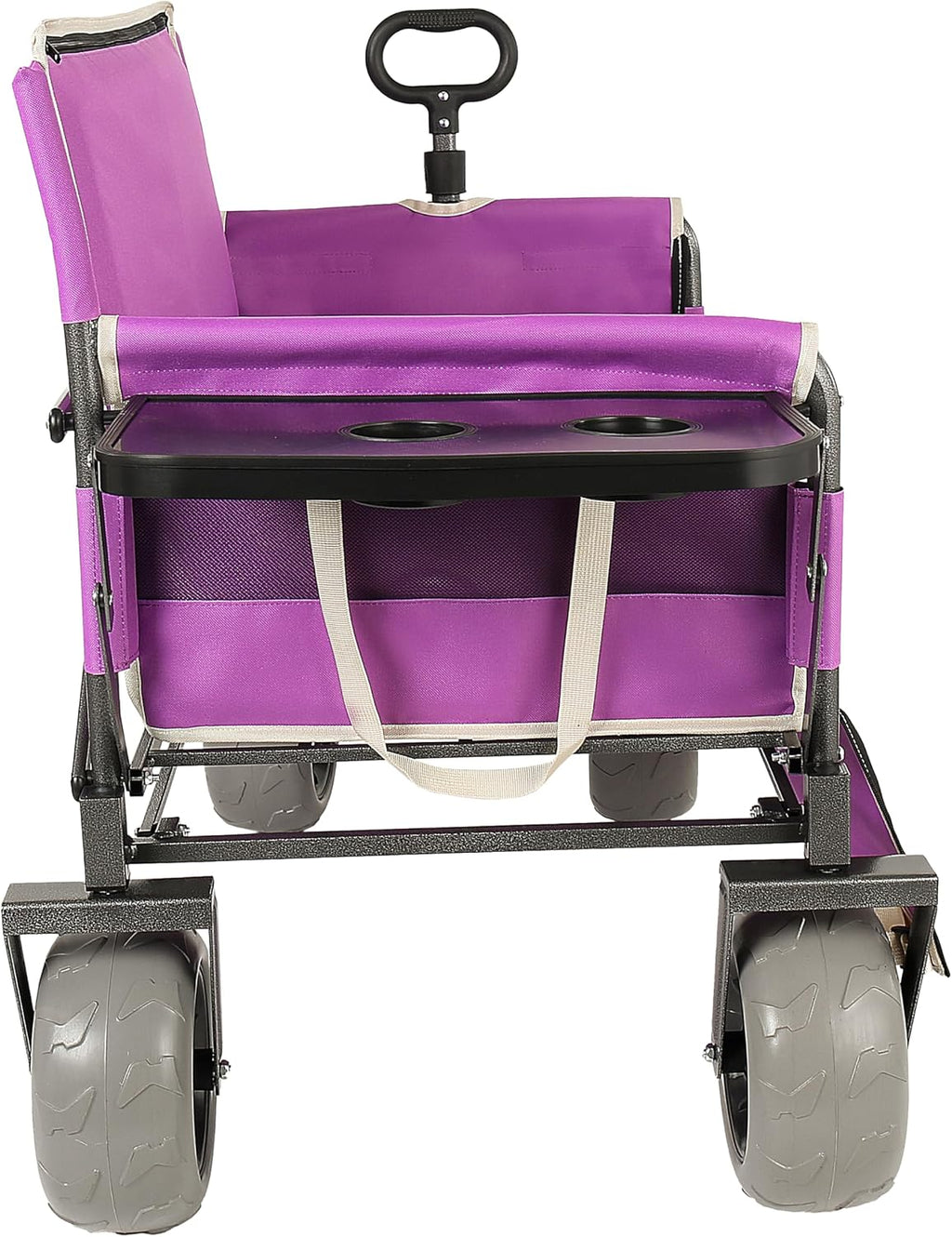 Convertible Folding Wagon Cart with Bench Seat & Rear Table, 500lbs Capacity Heavy-Duty 3-in-1 Collapsible Wagon for Camping, Garden & Outdoor Events (Purple)