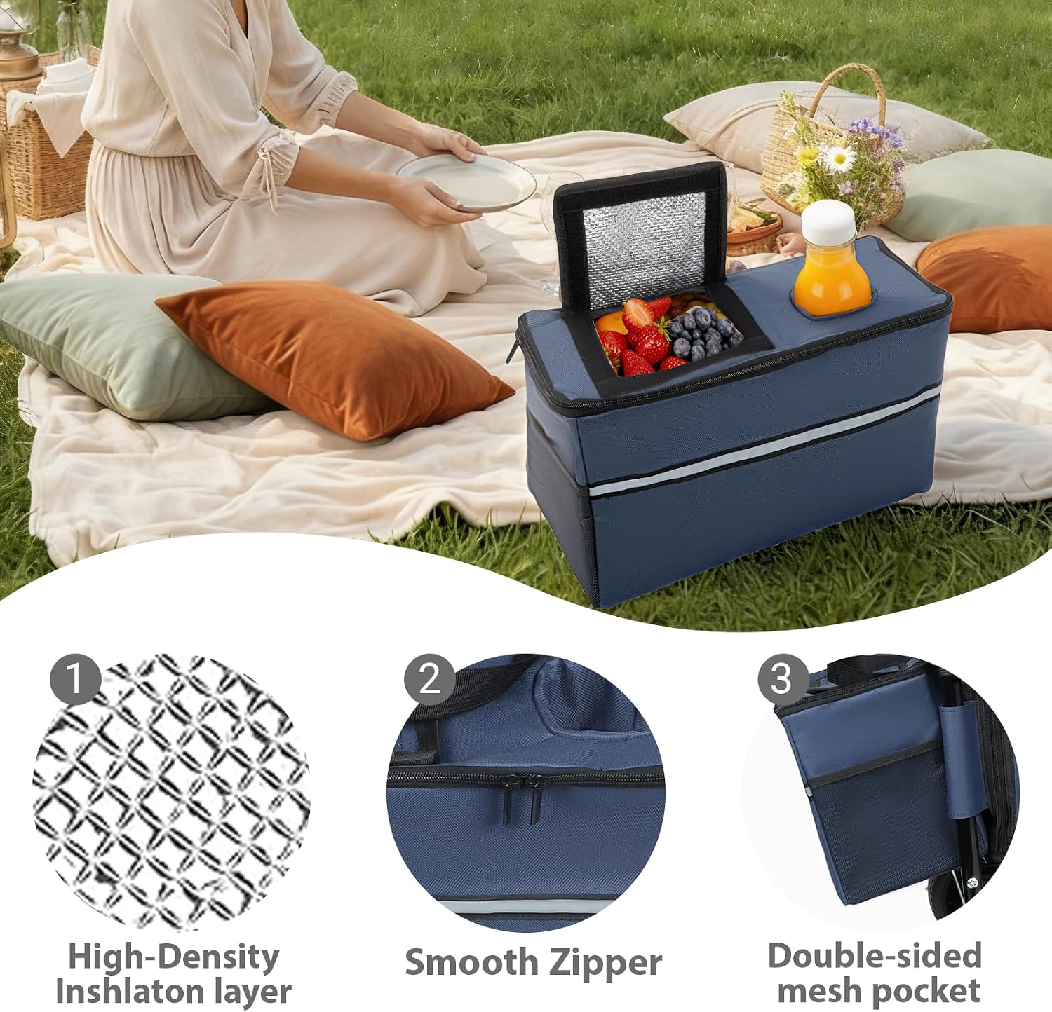 3-in-1 Heavy-Duty Folding Wagon with Convertible Bench Seat – 500lb Capacity, All-Terrain 9'x4' Beach Tires, Collapsible Design for Camping, Outdoor Events & Grocery Hauling (Dark Blue)