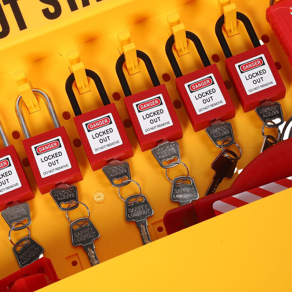 Lockout Tagout Station with Loto Devices, Lock Out Tag Out Kit Wall Board, 8 Padlocks, 20 3 Hasps 6 Circuit Breaker Locks, Electrical Lockouts Kit