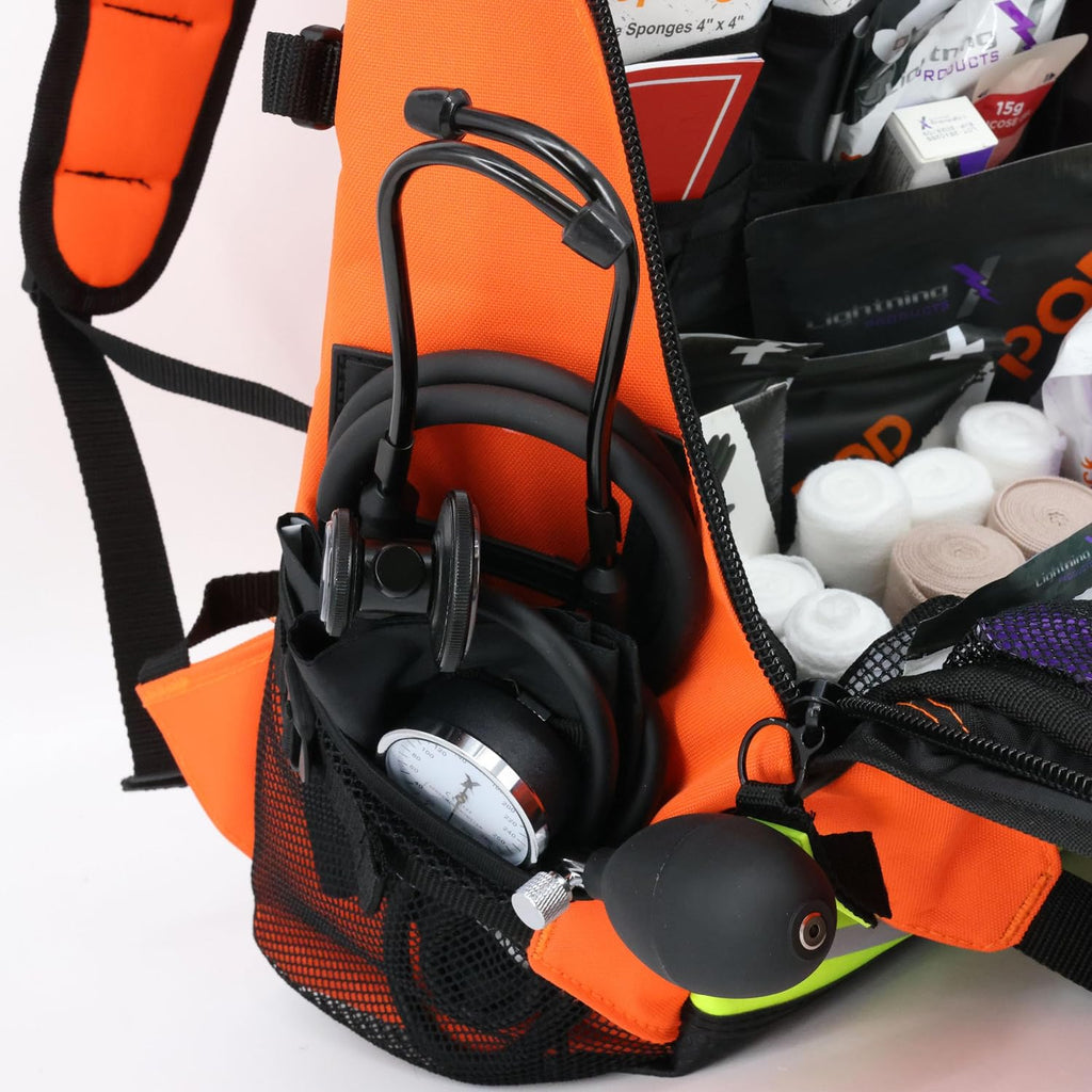 Lightning X First Responder EMT/EMS Backpack Stocked First Aid Supplies Kit B (Fluorescent Orange)