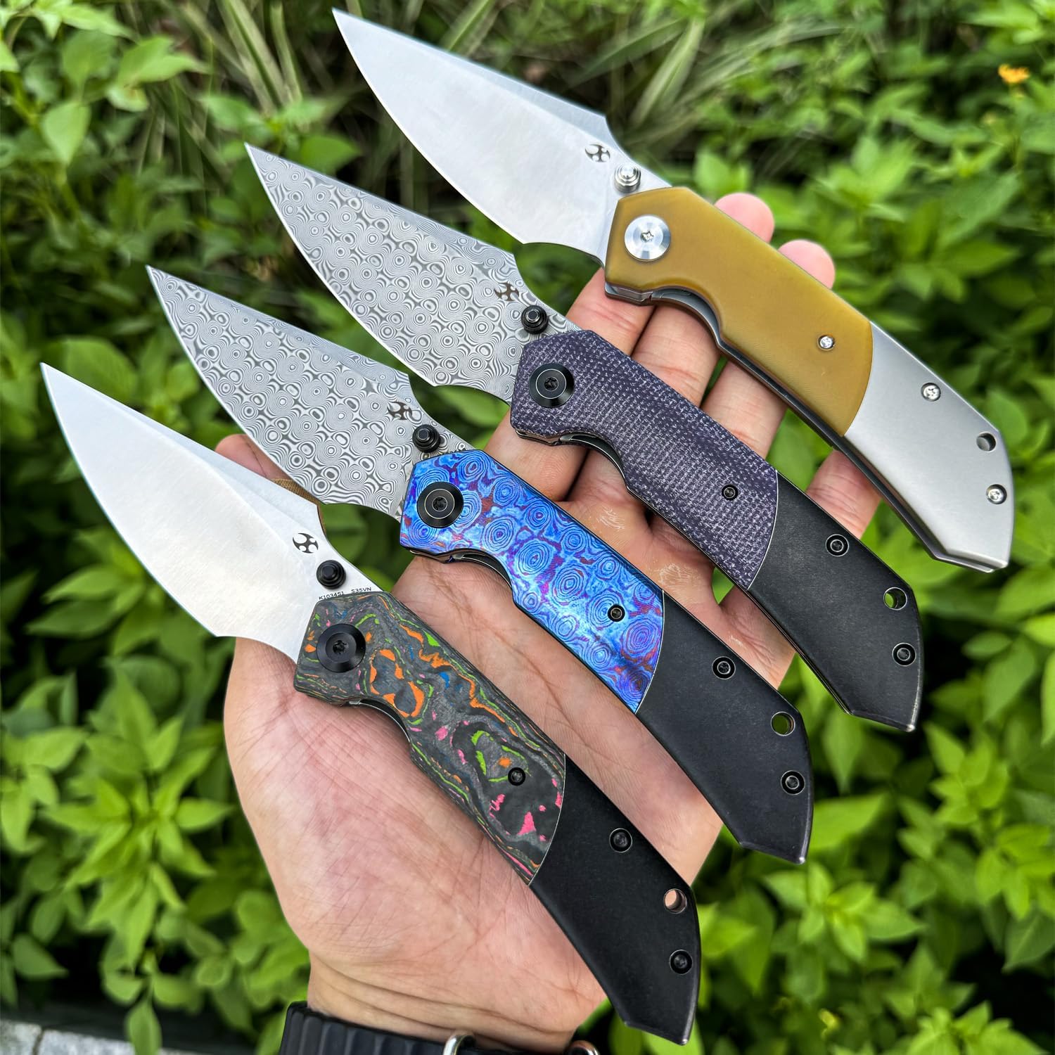 KANSEPT Fenrir Pocket Knife, 3.48'Satin CPM S35VN Harpoon Blade, Blackwash Titanium Handle 80S Carbon Fiber Inlay,Thumb Stud & Liner Lock with Deep Clip EDC Knives for Camping Hunting Survival K1034S1