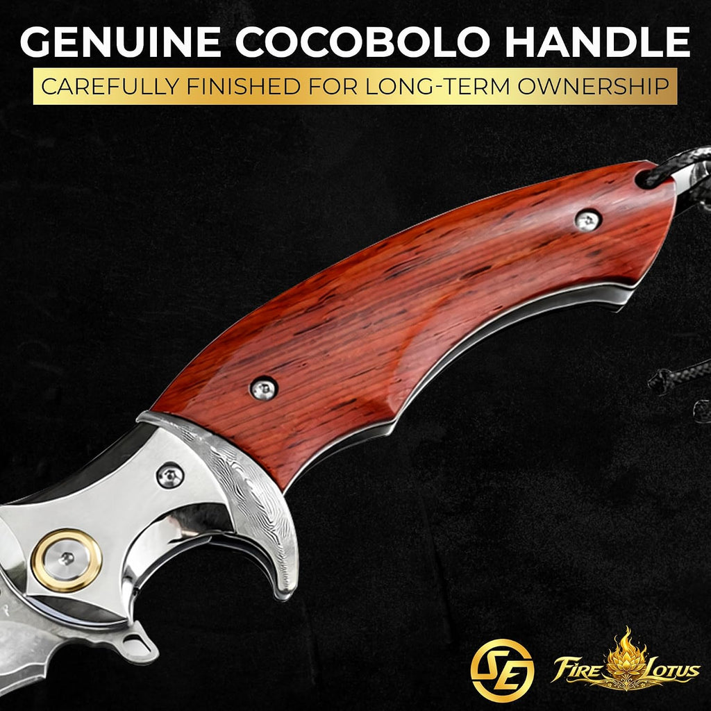 SliceElite Fire Lotus Precision Premium Folding Knife Japanese Sanmai Steel Blade Cocobolo Wood Handle Smooth Action EDC Pocket Knife Fathers Day Gift For Men Luxury Collector Heirloom Craftsmanship