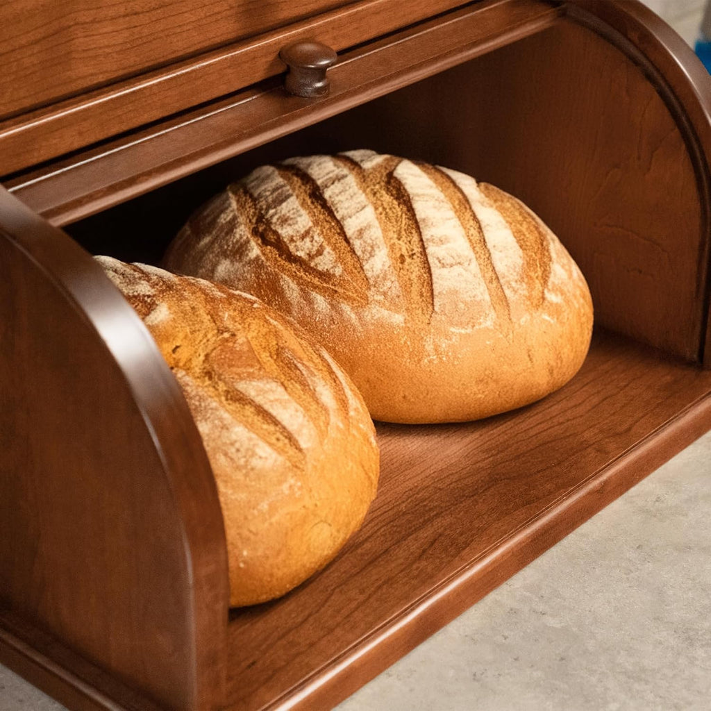 DutchCrafters Amish USA Made Solid Wood Countertop Bread Box with Drawer, Bread Holder for Kitchen Counter, Large Bread Box for Kitchen Countertop (Cherry - Michael's Cherry)