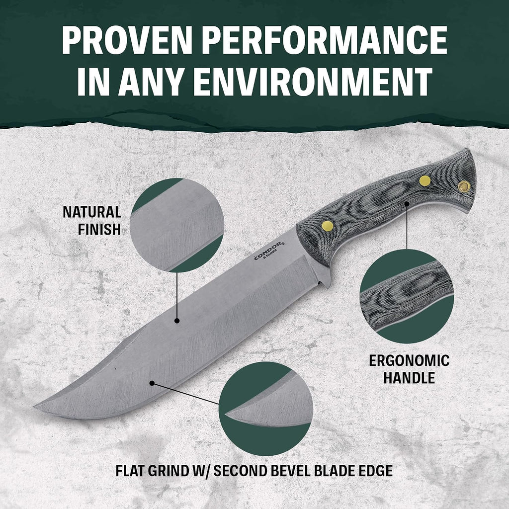 Condor Tool & Knife Plan A Knife - 1075 High-Carbon Steel Blade with Full-Tang Construction - Ergonomic Micarta Handle - Kydex with Leather Belt Loop Sheath - Ideal for Bushcraft, Camping & Survival