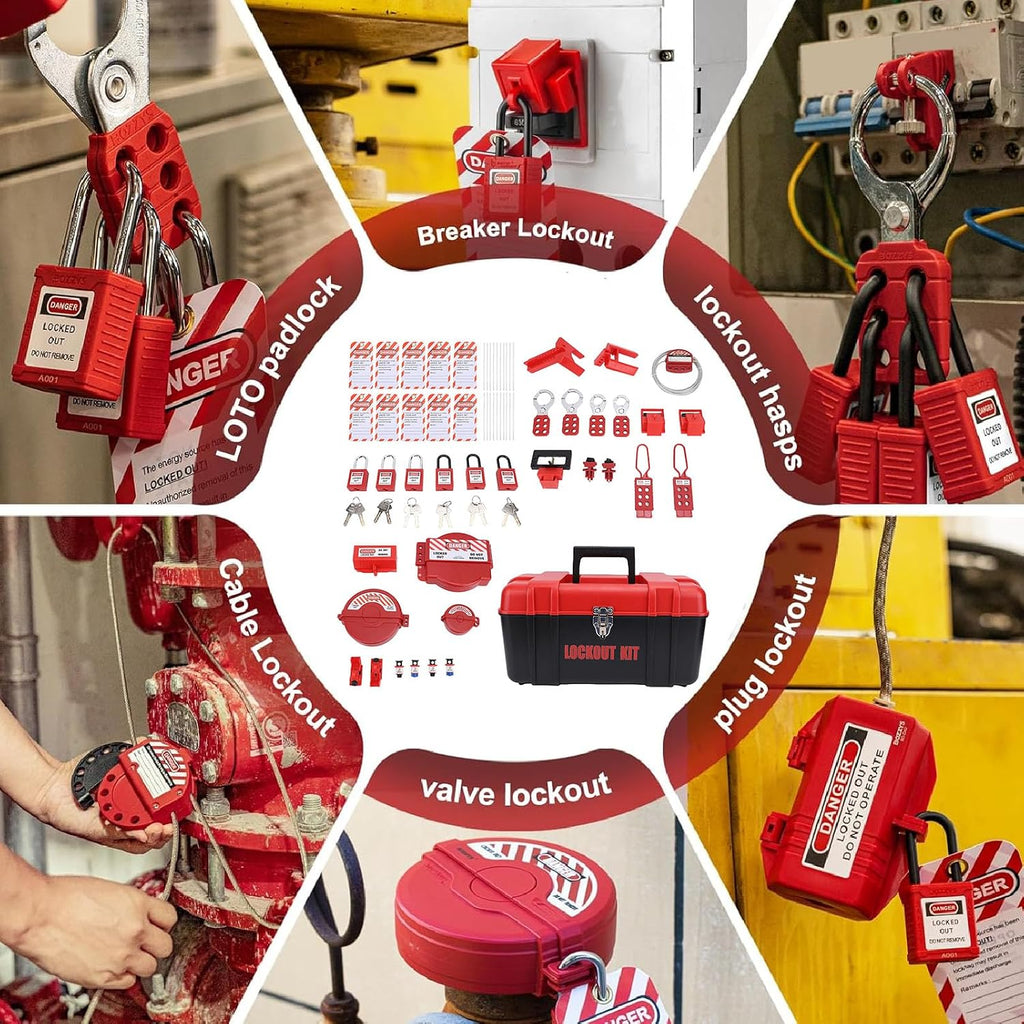 Lockout Tagout Kit Electrical Loto, Clamp On Circuit Breaker Lockout, Hasps, Loto Tags, Safety Padlocks, Plug Lock, Ball Valve, Tool Box, for Electrical, Industrial