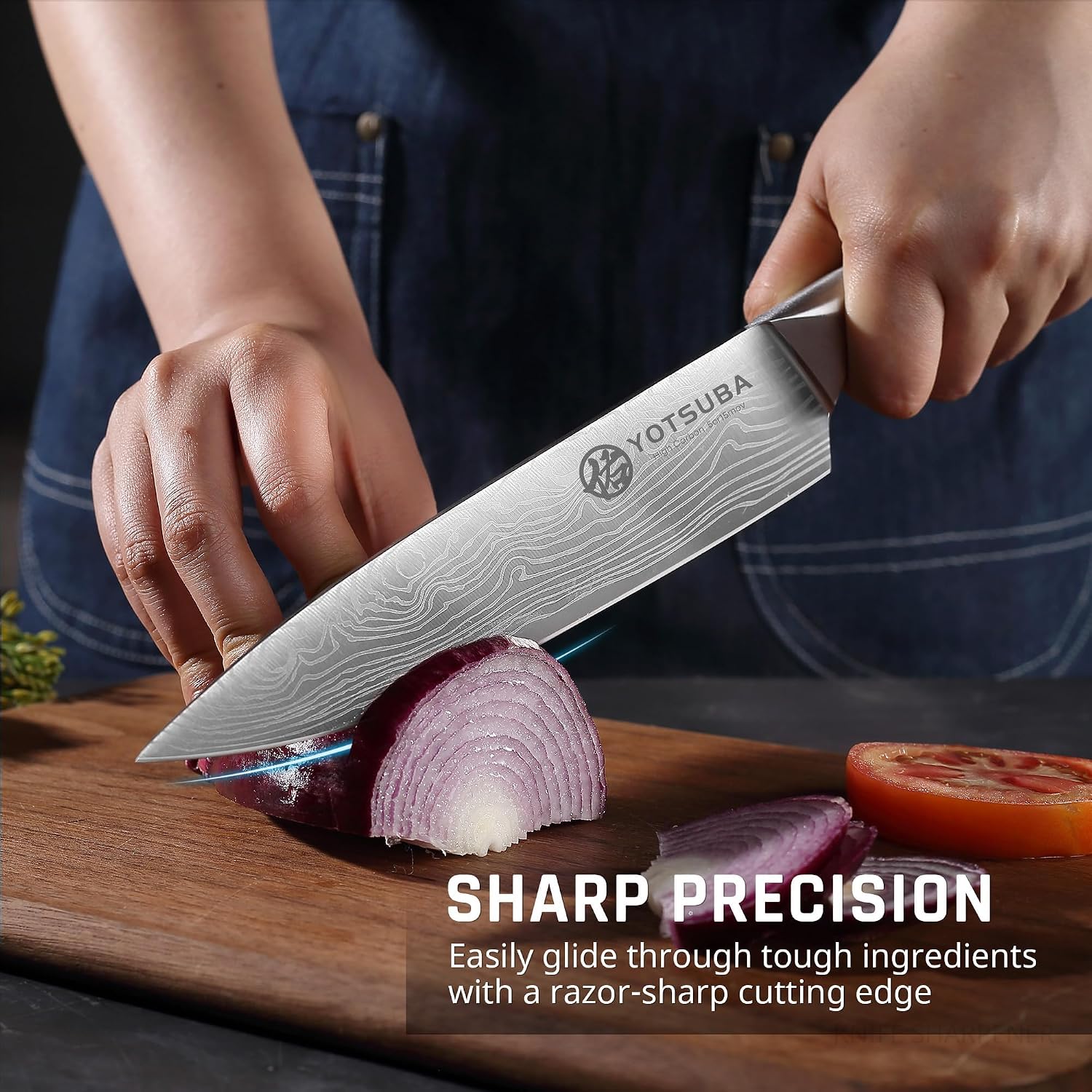 YOTSUBA 8 PCS Japanese Kitchen Knife Set with Block, Professional Ultra Sharp High Carbon Stainless Steel Chef Knives, Ergonomic Natural Rosewood Handle for Kitchen