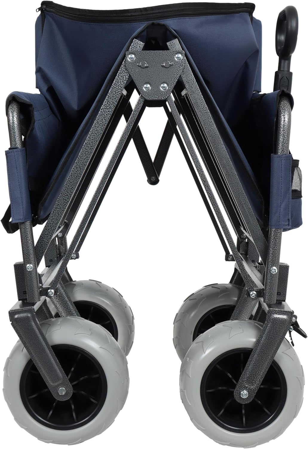 ZeHuoGe 3-in-1 Folding Wagon with Bench Seat – 500lbs Capacity, 9'x4' Beach Tires for Camping & Beach (Dark Blue)