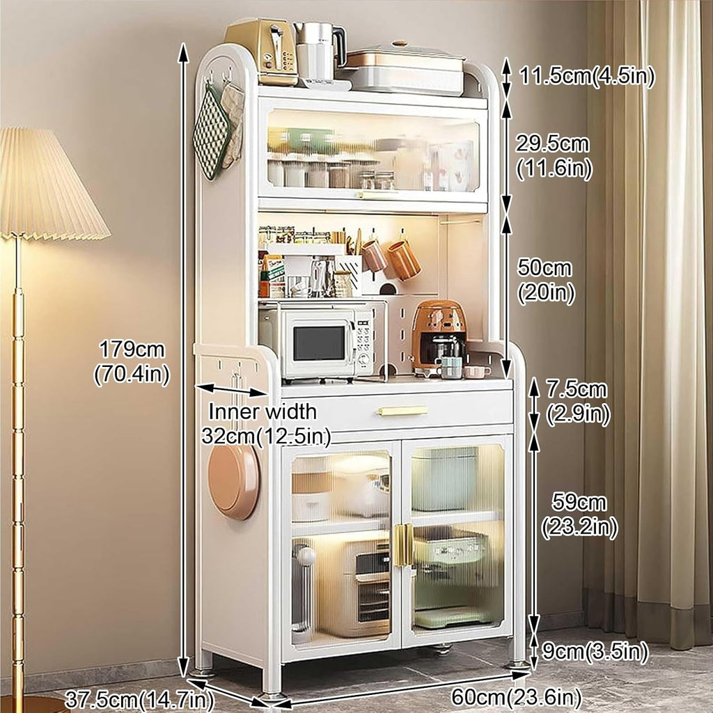 5-Tier Kitchen Baker's Rack, Kitchen Pantry Cupboard Free Standing, Coffee Bar Station with Drawer, Stable Load-Bearing(Black,60cm)