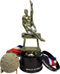Express Medals 1 to 12 Packs of Male Gymnastics Trophy Award Packs That Include Wrist Bands and a Gold Medal and Ribbon with Each Trophy