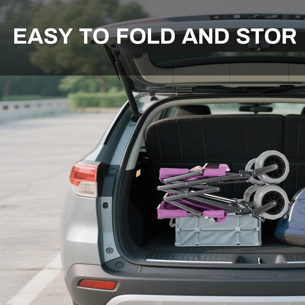 3-in-1 Heavy-Duty Folding Wagon with Convertible Bench Seat – 500lb Capacity, All-Terrain 9'x4' Beach Tires, Collapsible Design for Camping, Outdoor Events & Grocery Hauling (Purple)