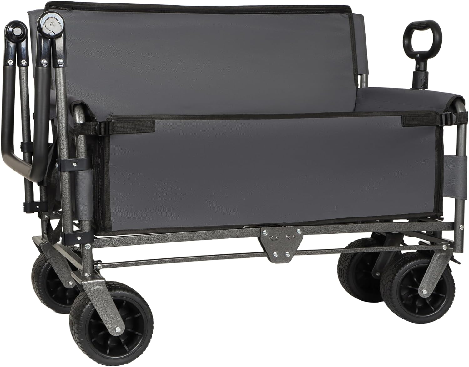 3 in 1 Folding Wagon Cart with Bench Seat Canopy Storage, 500lbs Heavy Duty, 180L Capacity, All Terrain Wagon for Camping, Beach, Sports, Garden, Gray