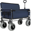 ZeHuoGe 3-in-1 Folding Wagon with Bench Seat – 500lbs Capacity, 9'x4' Beach Tires for Camping & Beach (Dark Blue)