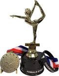 Express Medals 1 to 12 Packs of Female Gymnastics Trophy Award Packs That Include Wrist Bands and a Gold Medal and Ribbon with Each Trophy