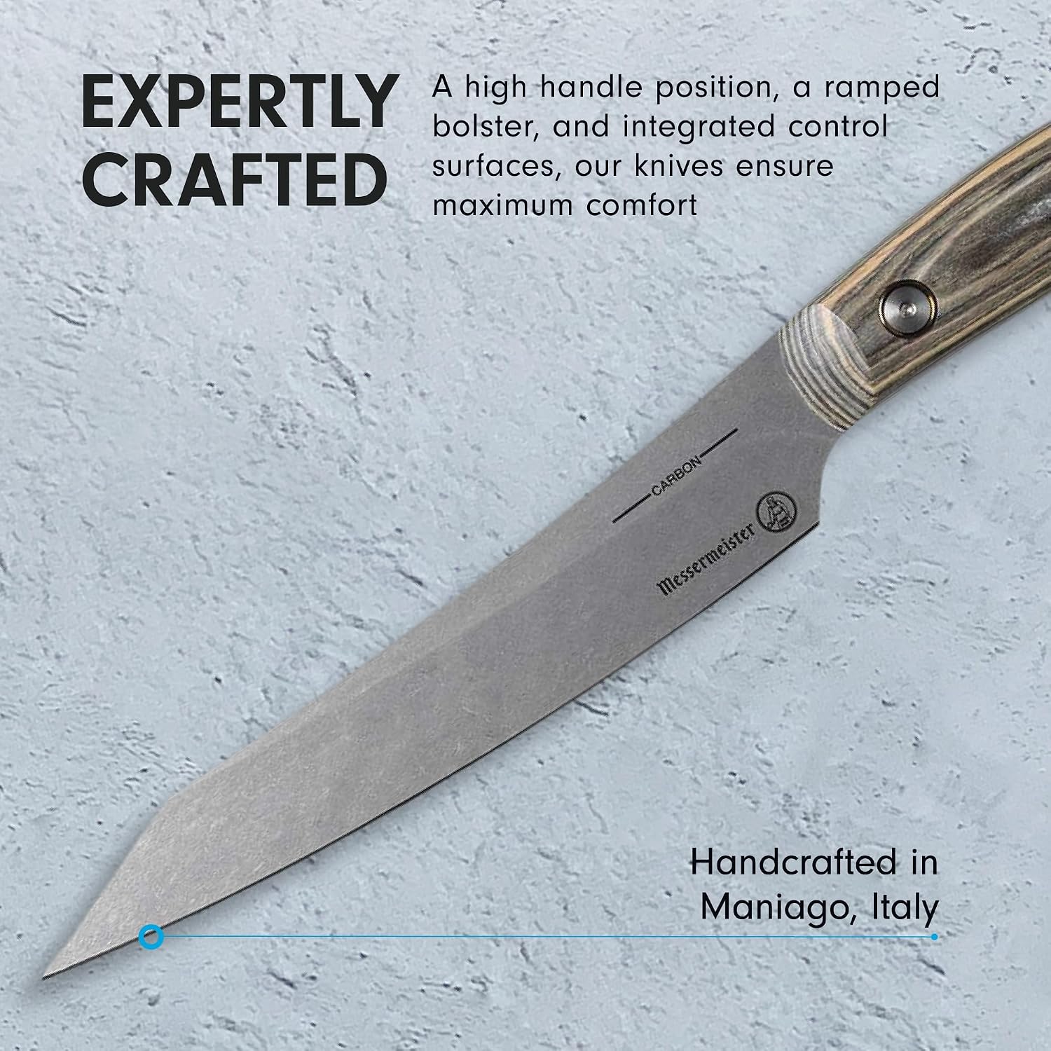 Messermeister Carbon 6' Utility Knife - Bohler K110 High Carbon Steel with a Ceramic Stonewash Finish - Resin-Stabilized Wood Handles - Handcrafted in Maniago, Italy