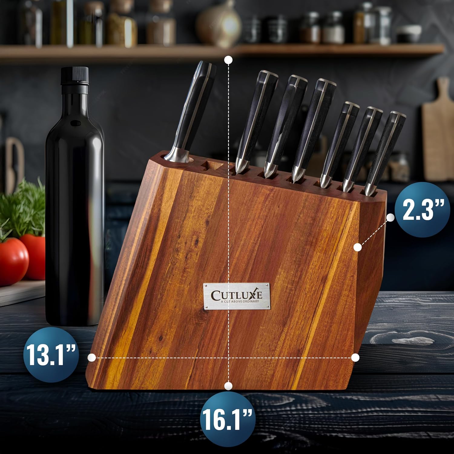 Cutluxe Kitchen Knife Set – 8 Pcs Professional Chef Knife Set with Block – Razor Sharp Knives with Full Tang Design, High Carbon German Steel, Natural Acacia Wood Block – Artisan Series
