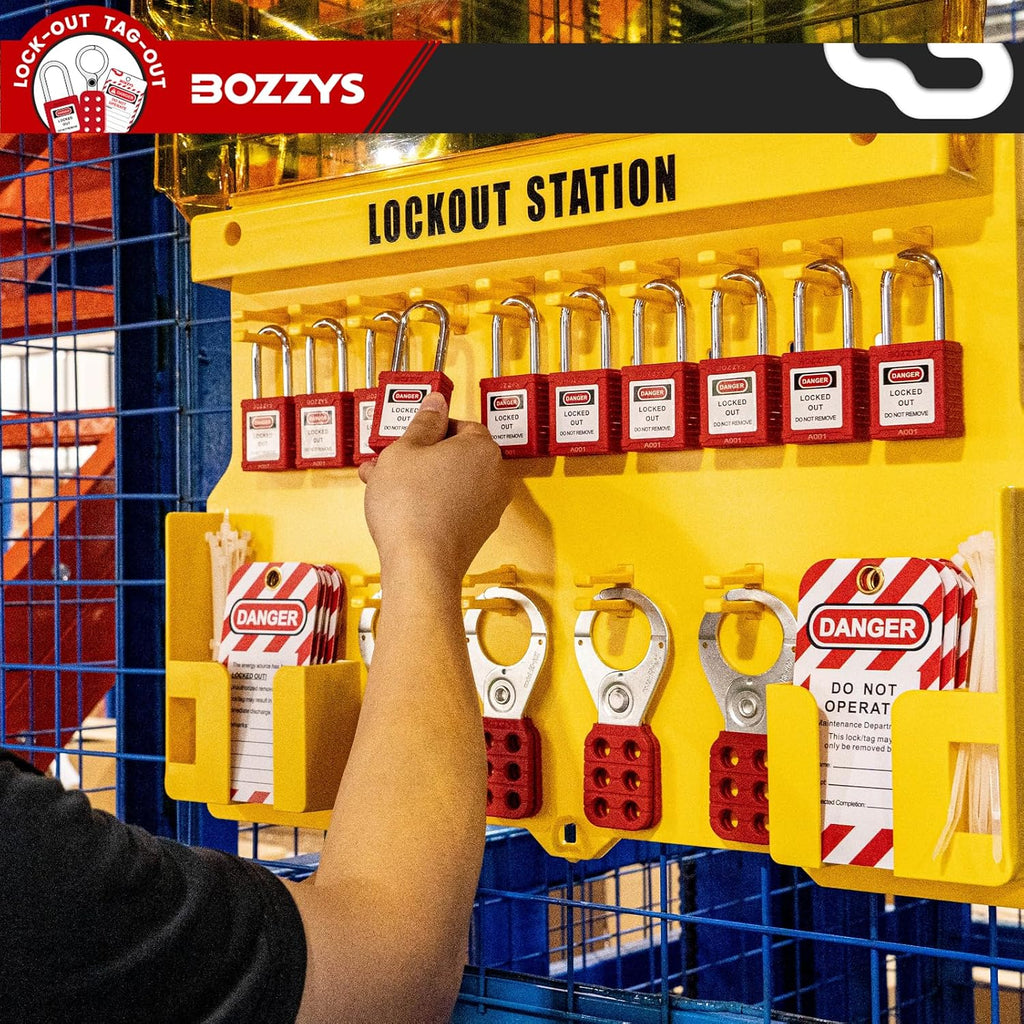 Lockout Tagout Kit & Station | 16-Positions for 10 Loto Locks & 4 Hasps | 20 Tags & 20 Ties | 22'x15.5' OSHA Wall-Mounted Safety Lock Out Kit (BD-B102-KIT)