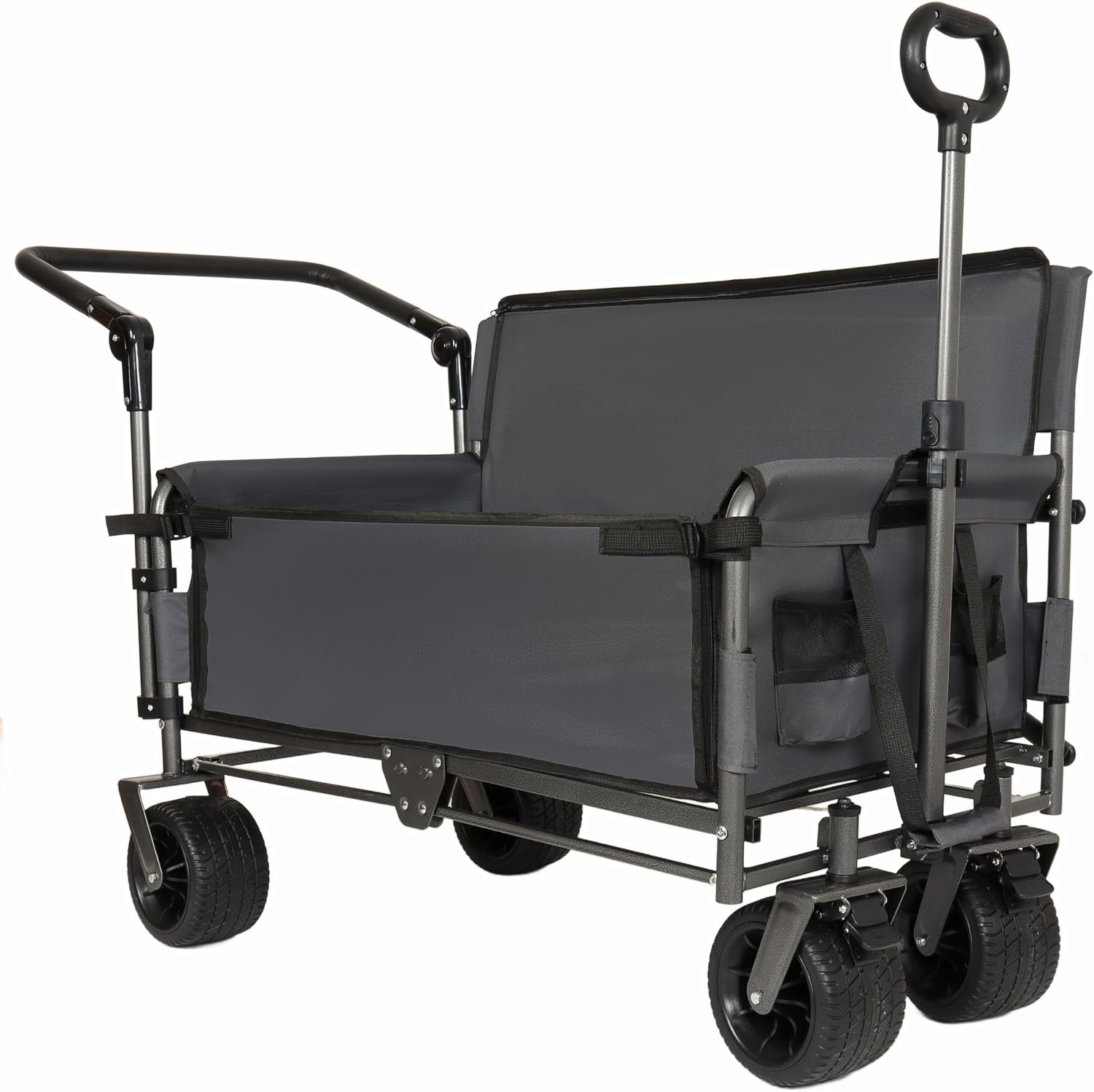 3-in-1 Heavy-Duty Folding Wagon Cart with Adjustable Canopy & Bench Seat – 500lbs Capacity, All-Terrain Utility Cart for Camping, Beach, Sports, Garden Storage (Gray)