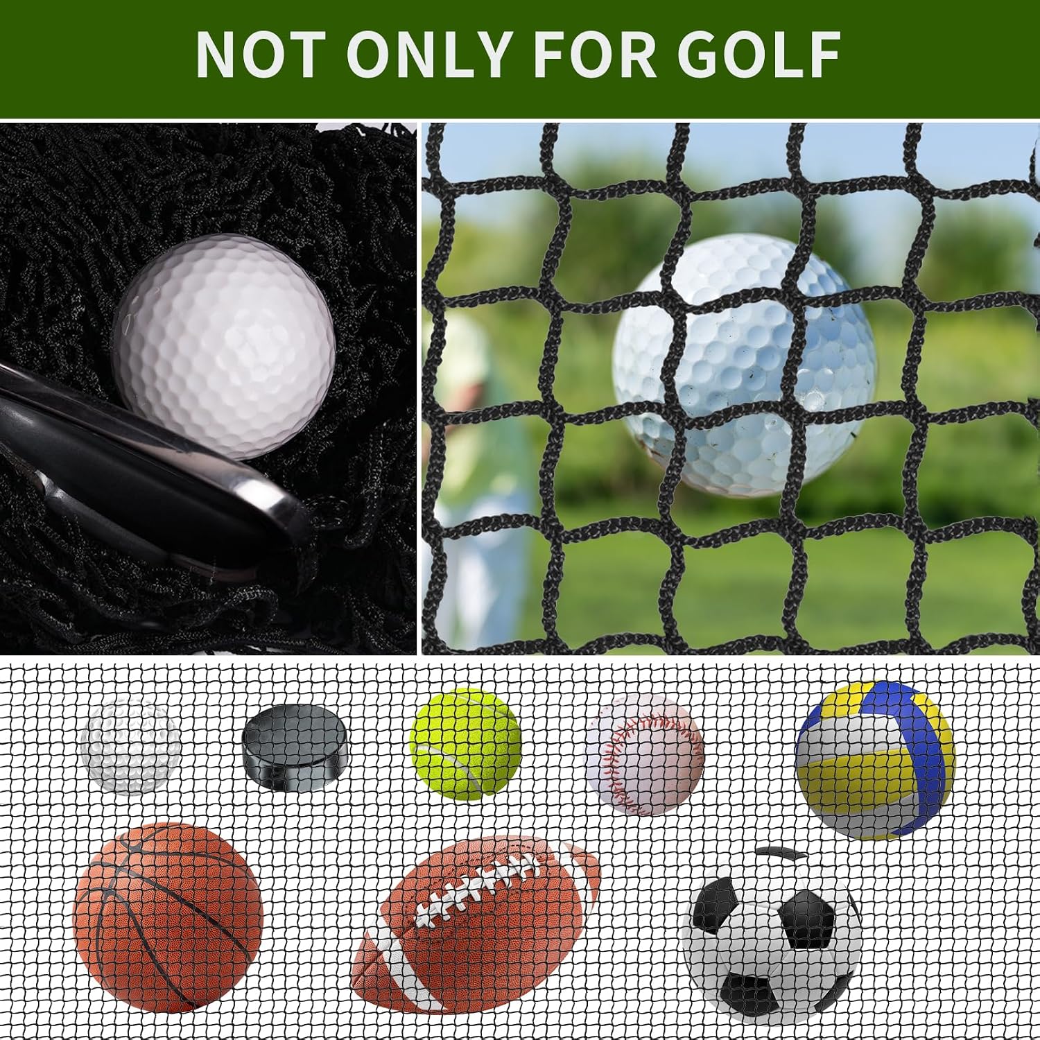NQB Golf Practice Net with Steel Hanging Kit & Nylon Rope, 10x30FT Hitting Net for Golf, Baseball, Hockey, Soccer, LAX and More Sports Net for Backyard Driving or Indoor Garage