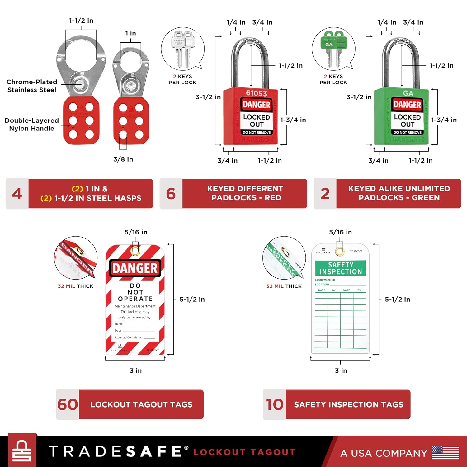 TRADESAFE Lockout Tagout Tool Kit - 85 Loto Devices, Loto Locks, Breaker Lockout Devices, Loto Tags, Inspection Tags, Cable Lock, Gate Valve Lockout, Plug Lock, Hasps