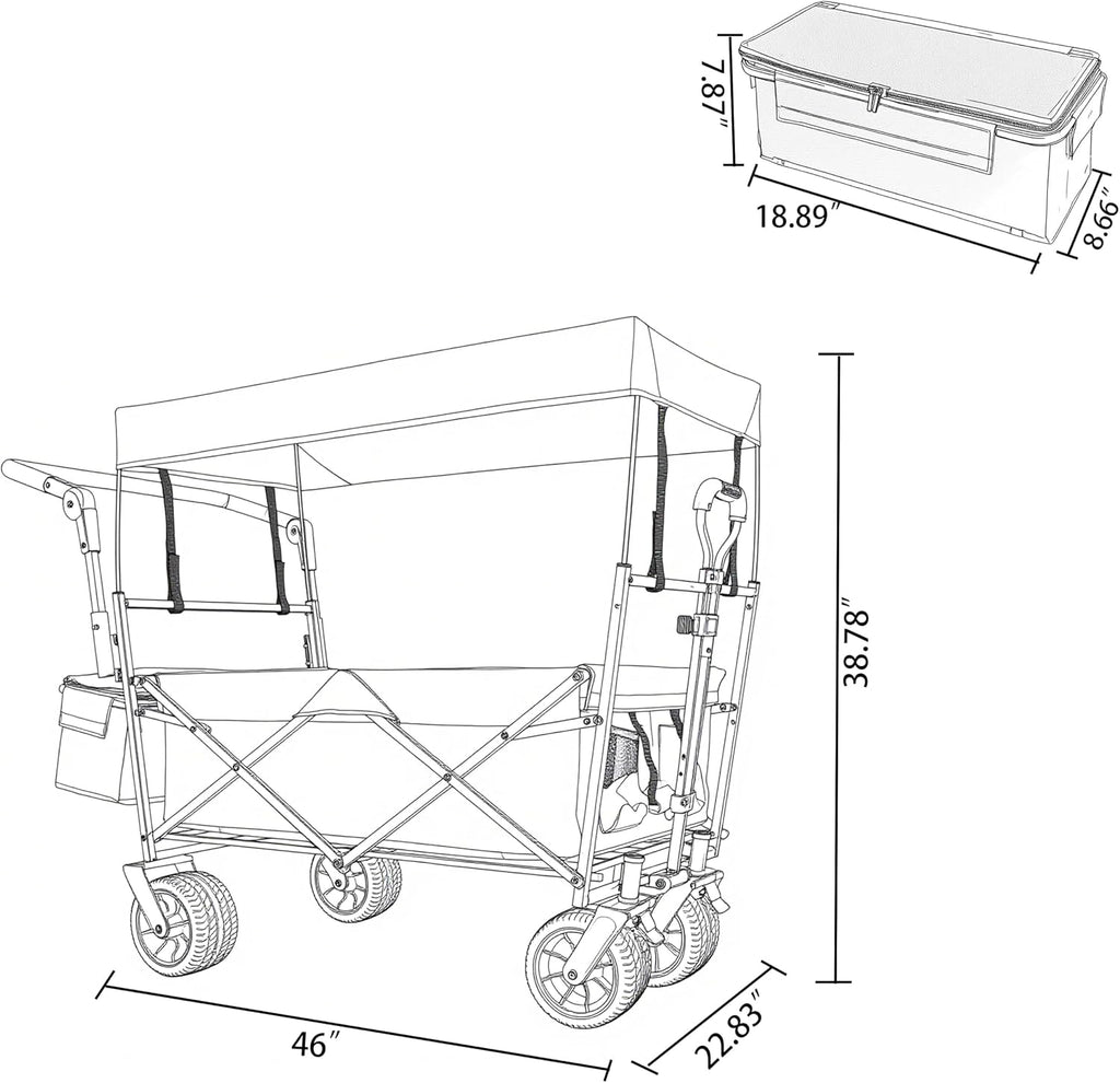 【LuckyNote】 with Push Handle, 480Lbs Collapsible with Canopy, Wagon cart with 7' All-Terrain Wheels, Lightweight Foldable Wagon, Large Capacity for Camping, Shopping, Sports (Dark Blue)
