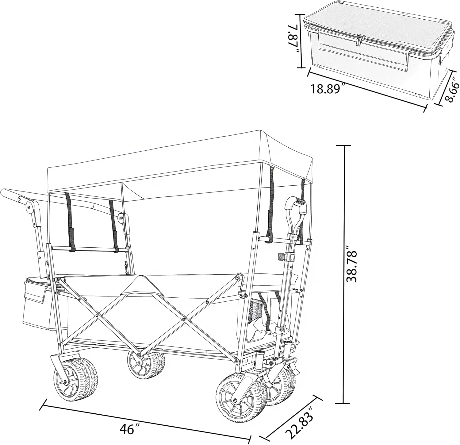 【LuckyNote】 with Push Handle, 480Lbs Collapsible with Canopy, Wagon cart with 7' All-Terrain Wheels, Lightweight Foldable Wagon, Large Capacity for Camping, Shopping, Sports (Dark Blue)