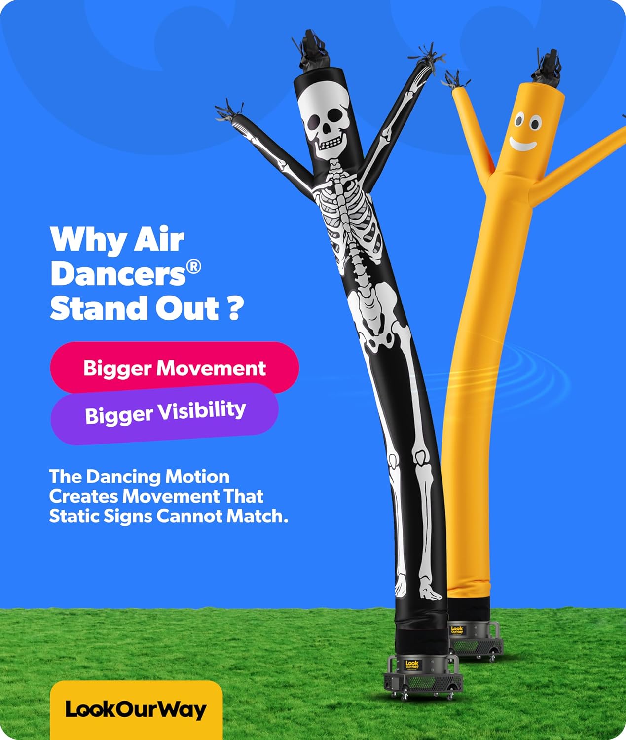 LookOurWay 20ft Skeleton Air Dancers Inflatable Tube Man Attachment | Halloween Inflatables Outdoor Decoration | Wacky Waving Halloween Blow Up for Yard Display or Business (Blower Not Included)