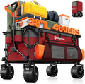 Originsure 220L Collapsible Wagon Cart Foldable, 460lbs Load Capacity Heavy Duty Folding Beach Wagons with Big All-Terrain Wheels, Utility Carts for Groceries, Camping, Sports - Grey&Burgundy