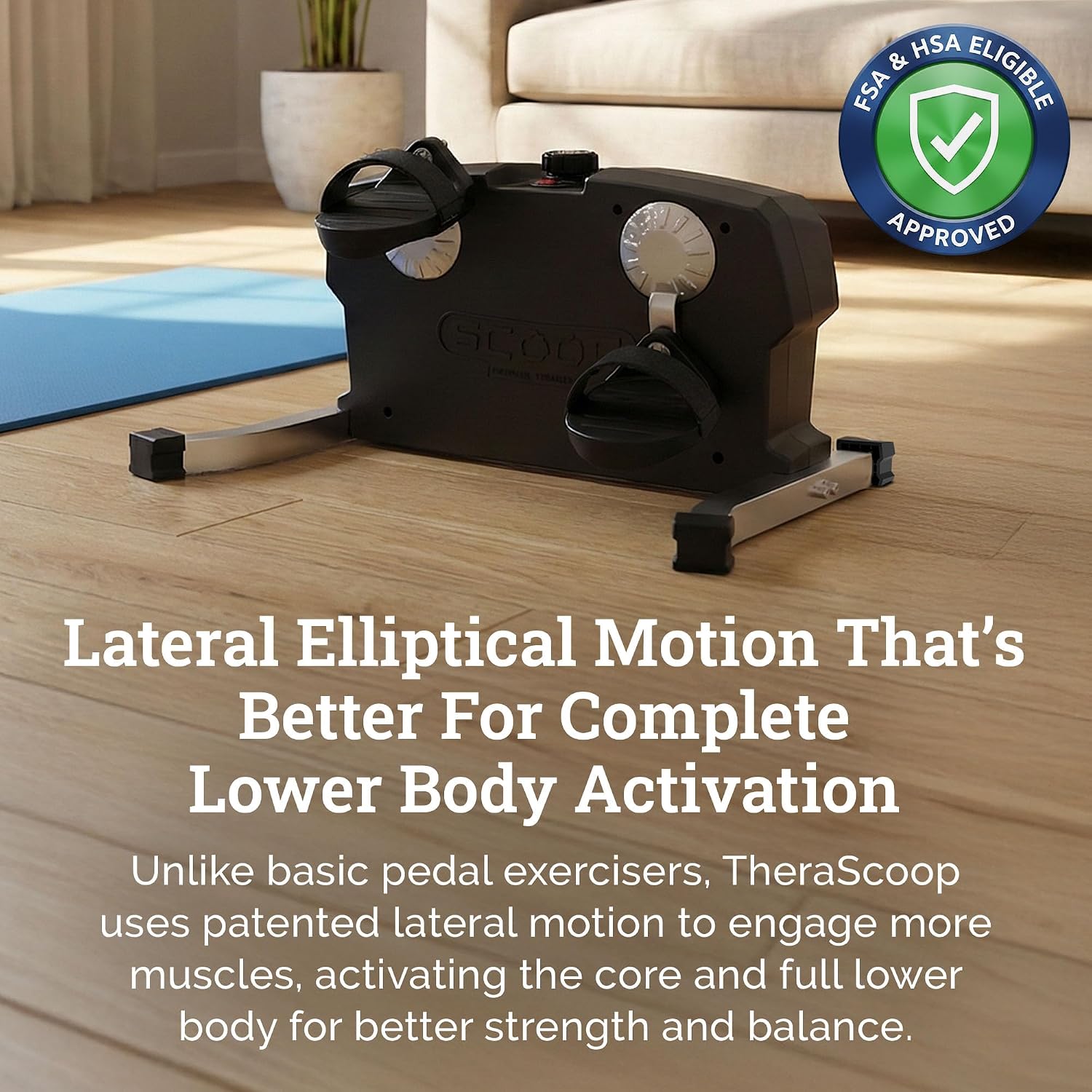 TheraScoop Lateral Elliptical | Compact Lateral Trainer | Professional Grade Under Desk Exercise Equipment | Zero Impact Leg Exerciser for Seniors or Athletes | Balance & Mobility Leg Exercise Machine