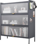 3 Tier Pantry Storage Cabinet with PC Glass Doors Baker Rack Kitchen Storage Cabinet Freestanding Microwave Stand with Adjustable Shelves Multi-Purpose Organizer for Kitchen Dining Room Black
