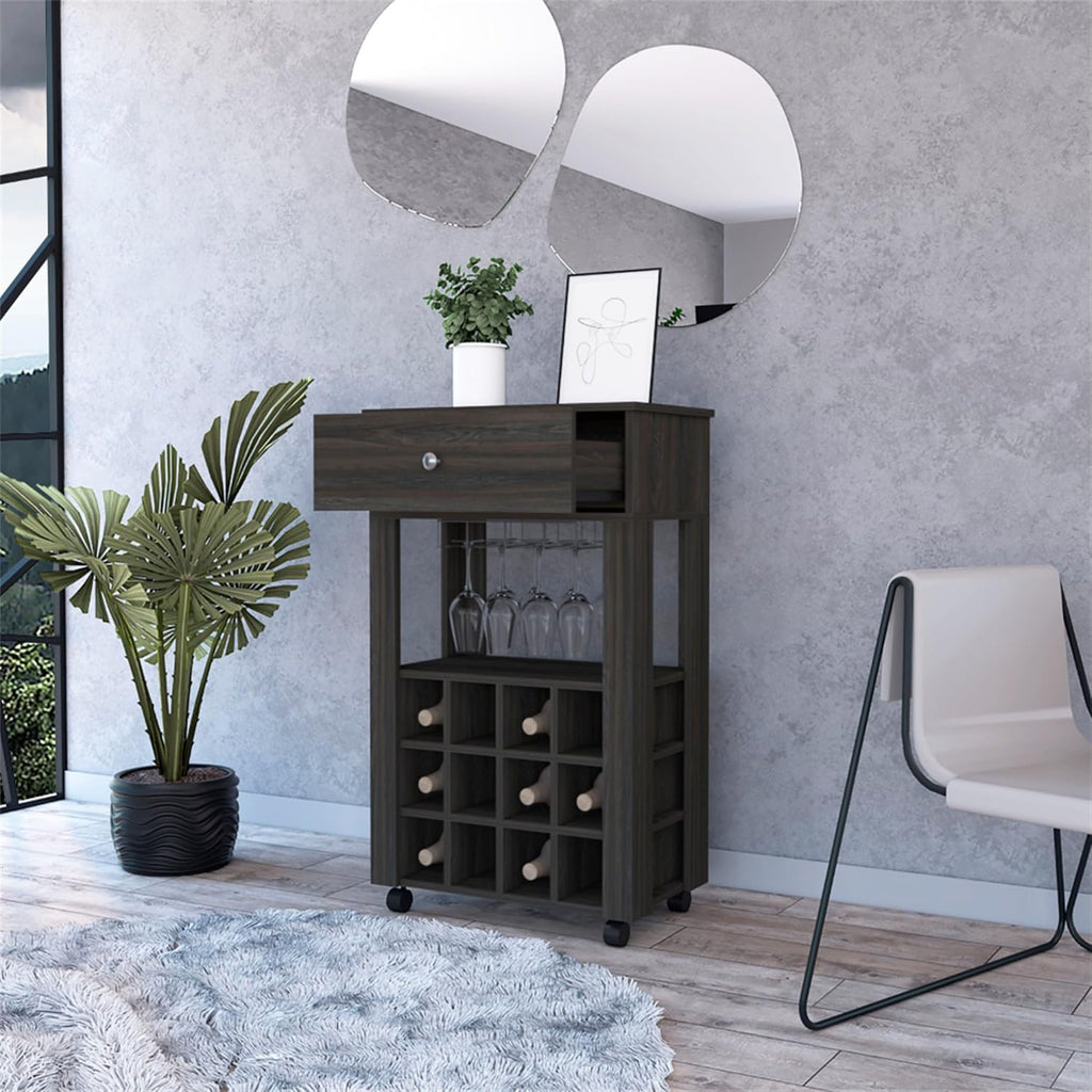 Modern Wine Cabinet,Wine Baker Rack with 1-Drawer&12-Bottle Wine Cabinet Bar Cabinet for Bar,Kitchen,Dining Room,Brown