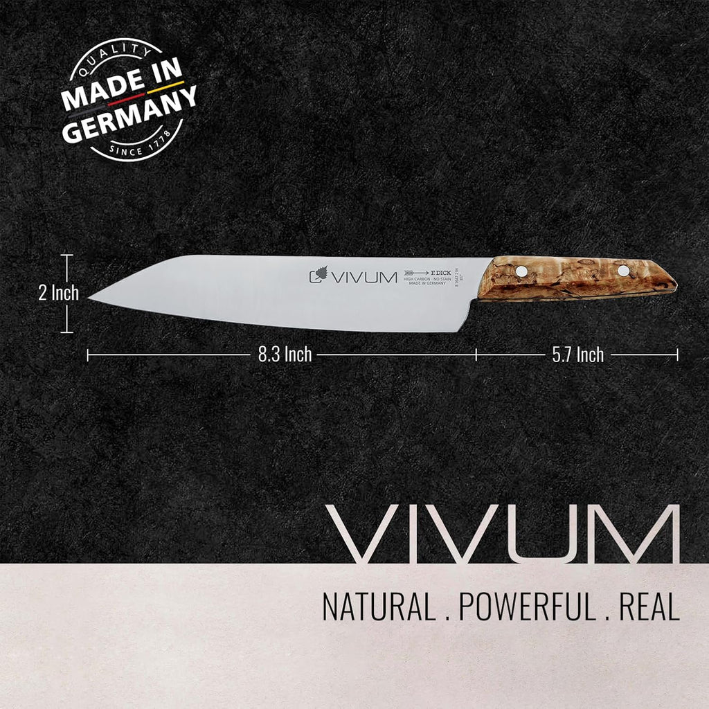 F. DICK – VIVUM Chef Knife – Allround Knife with 8.2' blade & 58 HRC - Ideal for meat, fish & vegetables - Stainless steel - Ultra sharp - Birchwood handle – Made in Germany