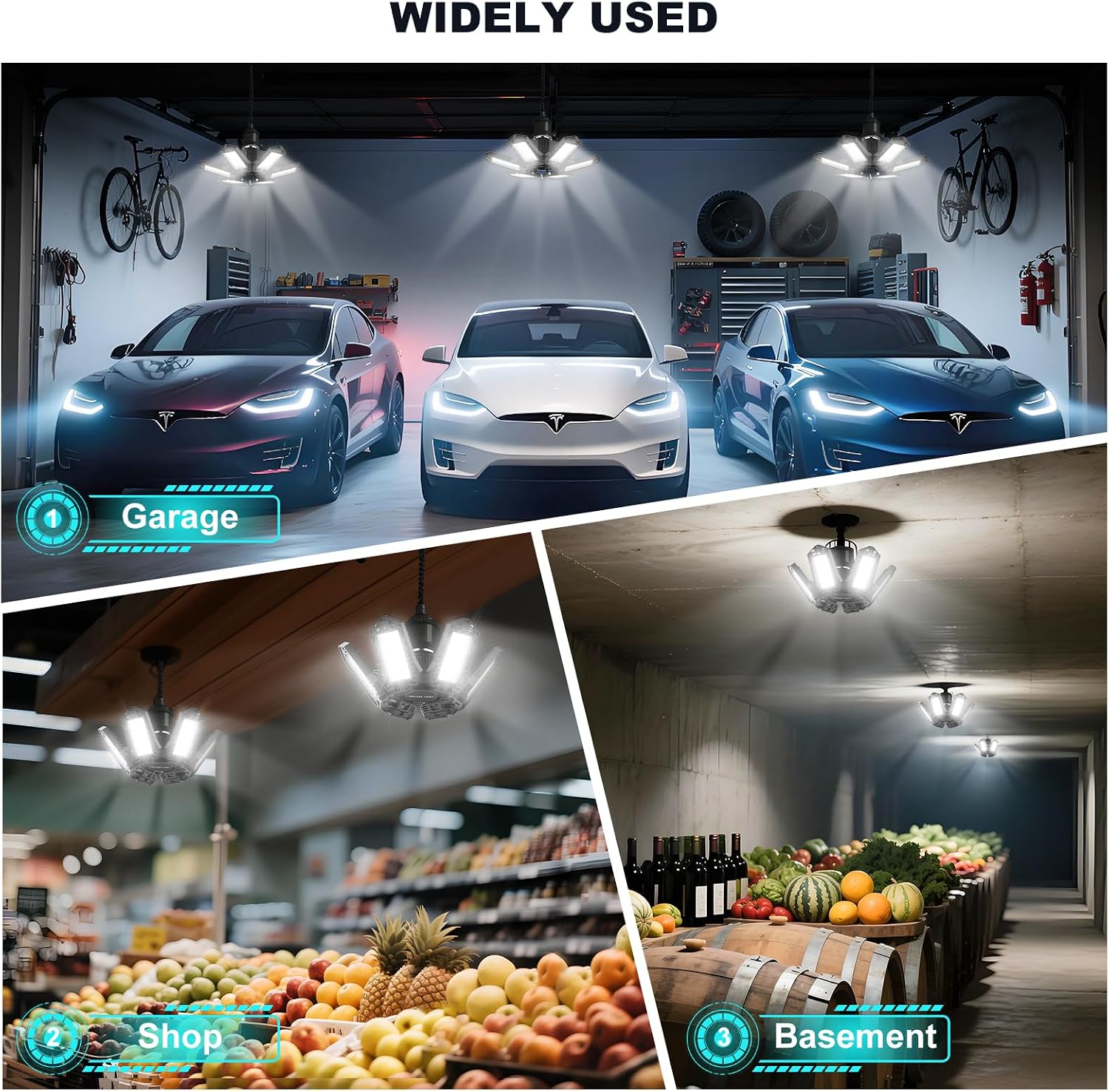 Led Garage Lights Bulb 10 Pack 120W Super Bright Ceiling Led Shop Lights 6 Deformable Panels Screw in E26/E27 6500K 12000 LM Deformable Garage Light Ideal for Basement Attic and Workshop