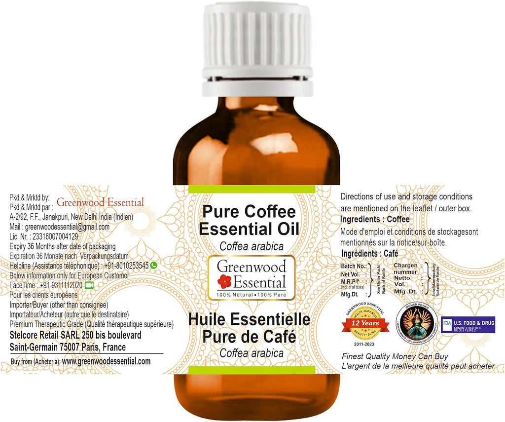 Greenwood Essential Pure Coffee Essential Oil (Coffea Arabica) (Pack of Three) 100ml X 3 (10.1oz)