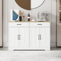 48' E1 MDF 3-Coat Paint Freestanding Storage Cabinet, Kitchen Storage Bakers Rack with Anti-tip Design, Utility Food Cupboard for Home Spaces, White