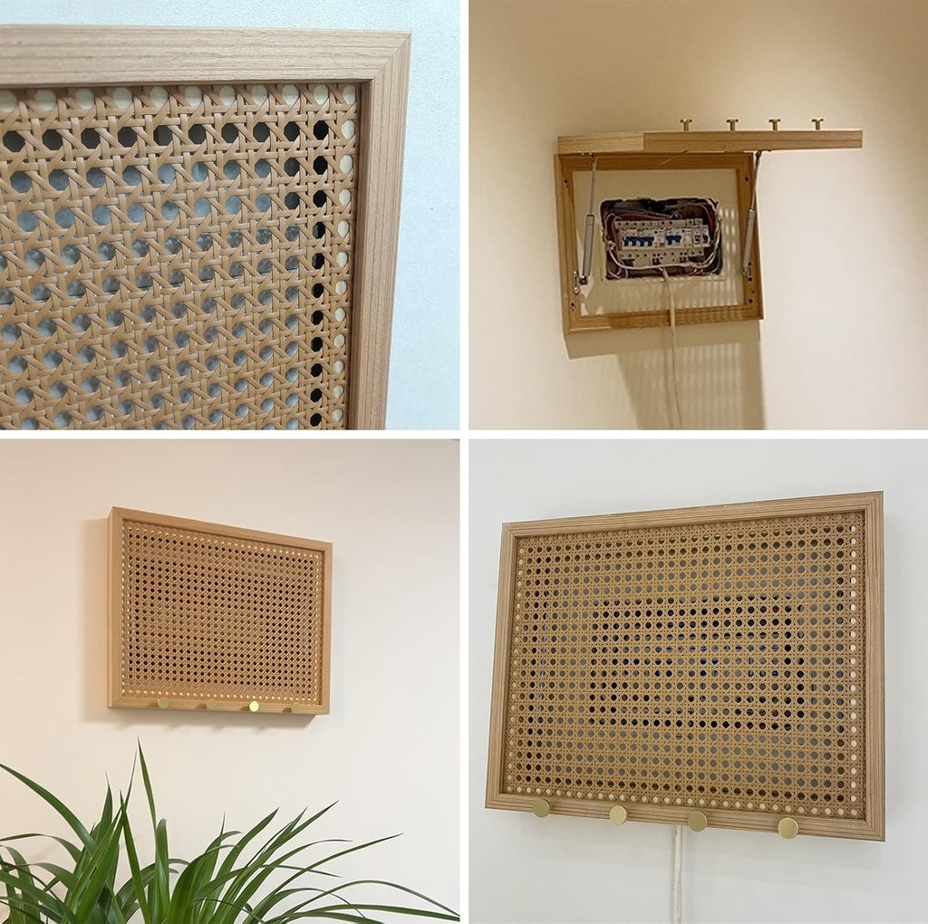 Electrical Panel Cover Wooden Vented Electrical Panel Cover, Rattan Removable Breaker Box Cover with Hook, Farmhouse Circuit Breaker Panel Cover for Home Decor(WXL-75 x 65CM-29.5 x 25.6)
