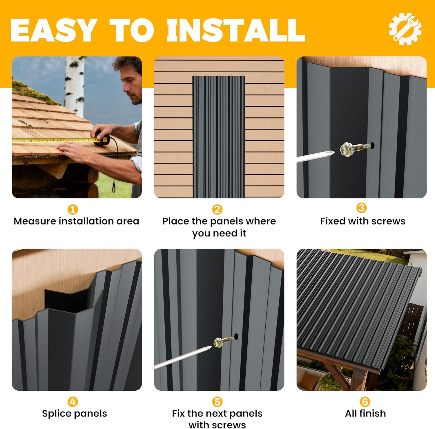 20 pcs Metal Roofing Panels - Corrugated Galvanized Roof Panels L41.34x W17.72 Inch, Waterproof Tin Roof Sheets for Garages,Sheds, Stables and Mobile Homes, Includes Screws(Black,L41.34''-20)