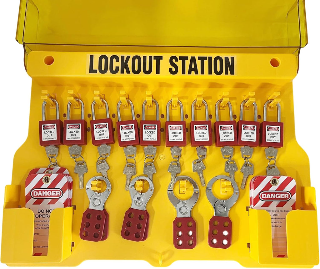 Lockout Tagout Station with Loto Devices, 14 Safety Padlocks, 6 Hasps, 40 Do Not Operate Tags, Lock Out Tag Out Kit Board, OSHA Compliant Industrial Safety Supply