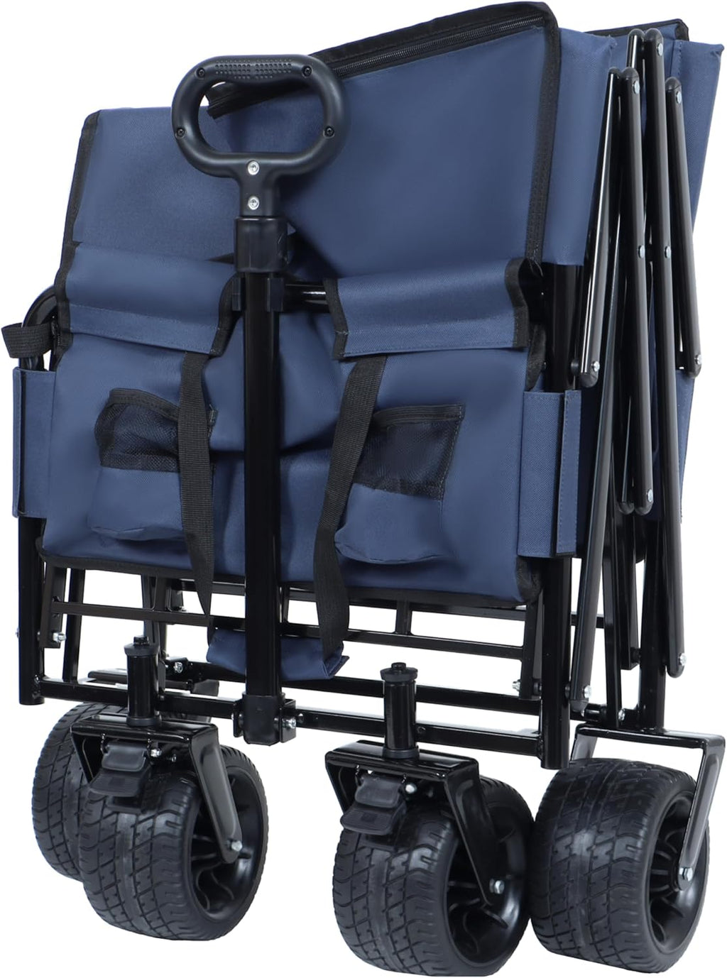 3-in-1 Heavy-Duty Folding Wagon Cart with Bench Seat & Storage – 500lbs Capacity, 180L All-Terrain Utility Cart, Collapsible Design for Camping, Beach, Sports, Garden (Dark Blue)