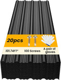 20 pcs Metal Roofing Panels - Corrugated Galvanized Roof Panels L41.34x W17.72 Inch, Waterproof Tin Roof Sheets for Garages,Sheds, Stables and Mobile Homes, Includes Screws(Black,L41.34''-20)