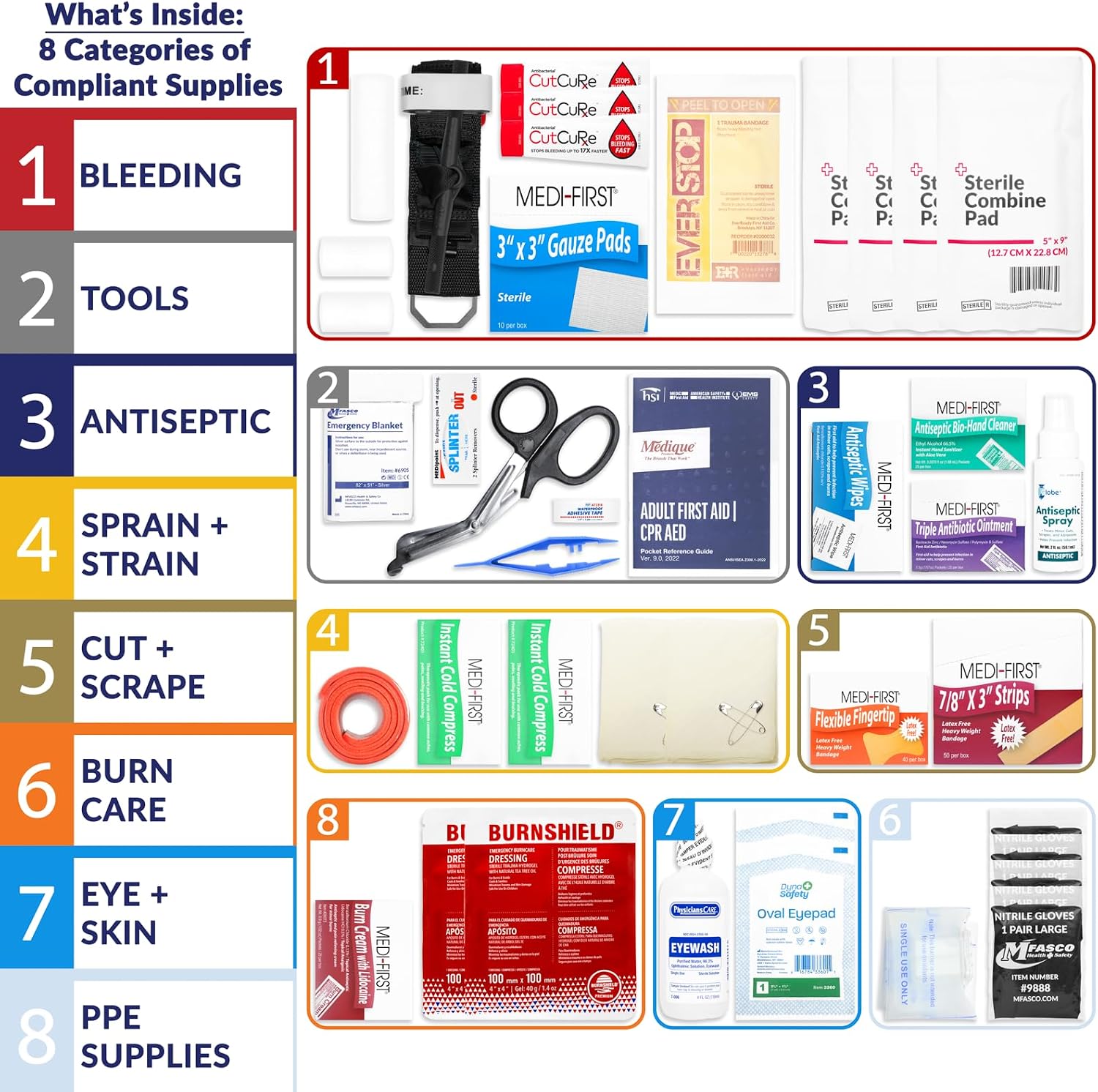 MFASCO 2 Shelf First Aid Cabinet - ANSI/OSHA Class B Type I & II - Medi First Brand Bandages - Carry or Wall Mount - Easy Restock & Refill - - White Enamel Finish - 226 Pcs - 16'x11'x4 7/8'