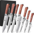 YOTSUBA 7PCS Japanese Kitchen Knife Set with Genuine Natural Rosewood Ergonomic Handle & Gift Box, Professional Ultra Sharp High Carbon Stainless Steel Knives for Cooking