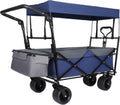 【LuckyNote】 with Push Handle, 480Lbs Collapsible with Canopy, Wagon cart with 7' All-Terrain Wheels, Lightweight Foldable Wagon, Large Capacity for Camping, Shopping, Sports (Dark Blue)