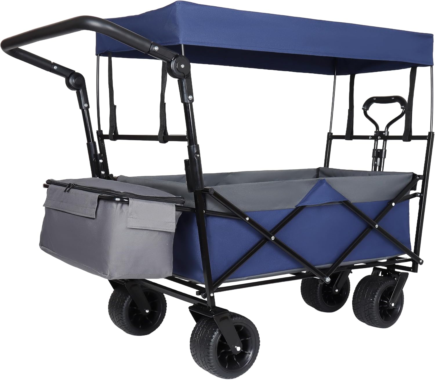 【LuckyNote】 with Push Handle, 480Lbs Collapsible with Canopy, Wagon cart with 7' All-Terrain Wheels, Lightweight Foldable Wagon, Large Capacity for Camping, Shopping, Sports (Dark Blue)
