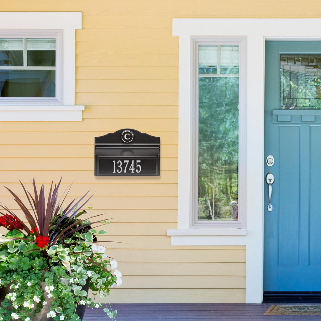 Whitehall Colonial Mailbox with House Numbers, Personalized Address Plaque and Monogram, Wall Mount Mailbox for Outside