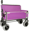 Heavy Duty Folding Wagon Cart with Bench Seat 500lbs Capacity All Terrain Wheels Convertible Storage Utility Wagon for Camping Beach Sports Outdoor Activities Purple