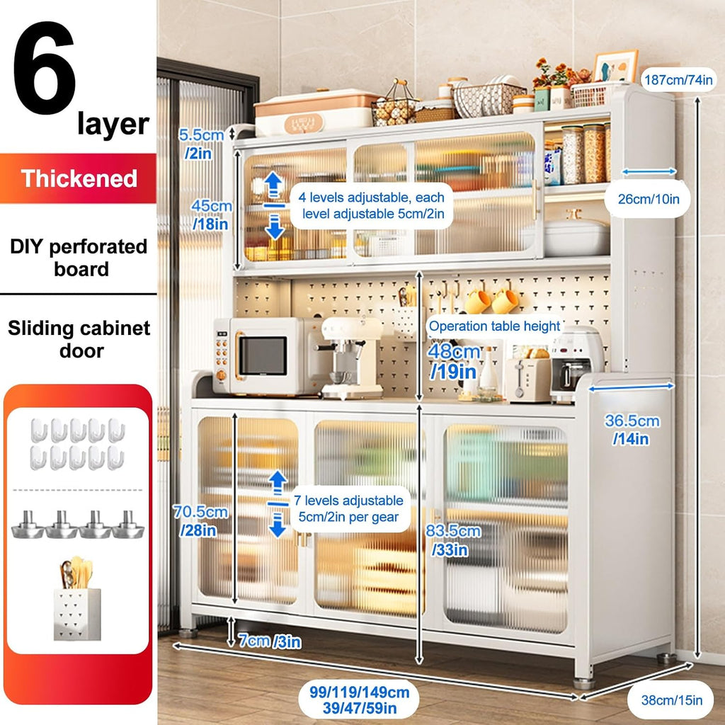 6-Tier Bakers Racks for Kitchens, Kitchen Cabinet, DIY Backplane Creative, Open Operator Console, Large Kitchen Cabinet for Dishes, Pots and Pans (Size : 99cm/39in)