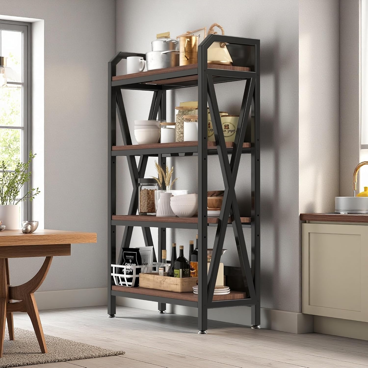56.30'' 4-Level Bakers Rack Metal Wooden, Multifunctional 4-Level Storage Shelves for Kitchen, Garage, Pantry - Organize & Maximize Space Efficiently (Product H)