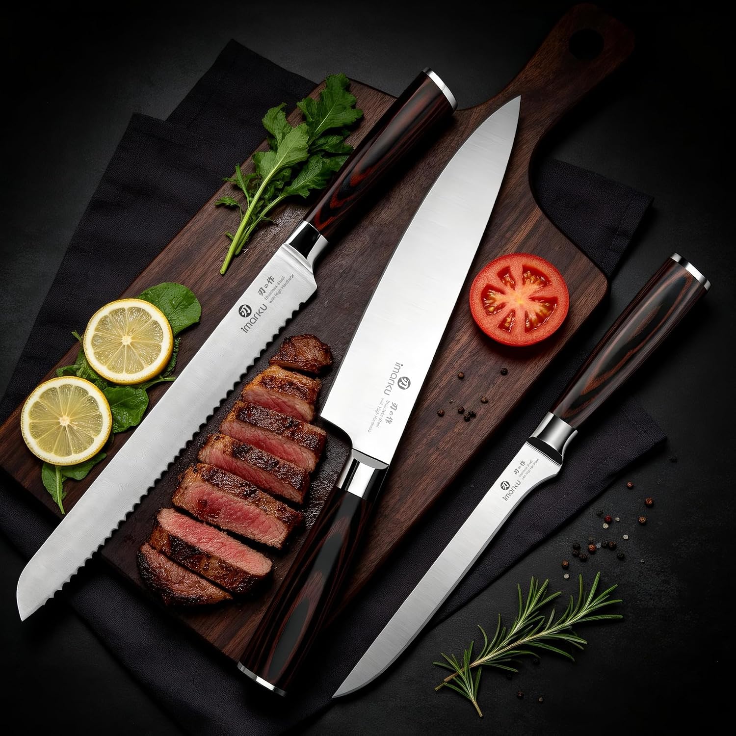 imarku 3 Piece Knife Set, Professional Japanese High Carbon Stainless Steel Chef Knife, Ultra Sharp Kitchen Knives Set with Ergonomic Pakkawood Handle, Ideal Gift for Mom