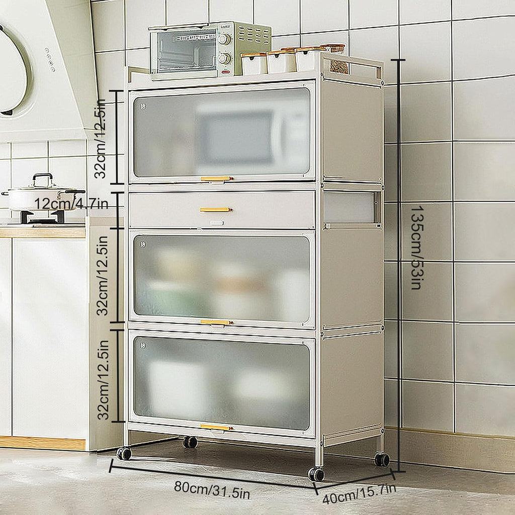 Kitchen Baker's Rack with Flip Door Cabinet, 5-Tier Microwave Stand with Drawer, Large Metal Storage Shelves with Brakeable Casters for Garage Pantry Home Kitchen Pots,Black,80×135cm/31.5×53in