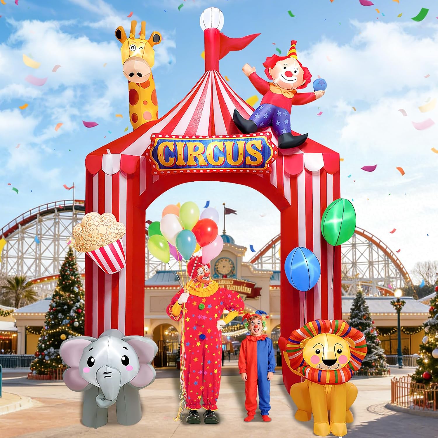 Kalolary 10FT Circus Party Arch Outdoor Decoration Inflatable, Blow Up Animal Inflatable with Built-in LED for Carnival Theme Birthday Halloween Christmas Outdoor Yard Garden Decor